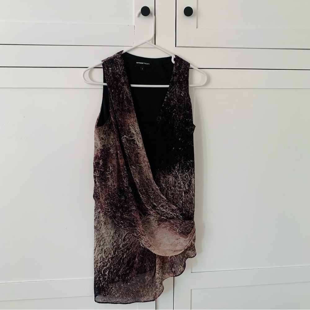 Fifteen Twenty Purple/Black Pirnt Sleeveless Asymetrical Top Size Small